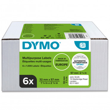 Dymo LabelWriter irrotettavat yleistarrat 57 x 32 mm multipack (6) | E. Kylmälä Oy
