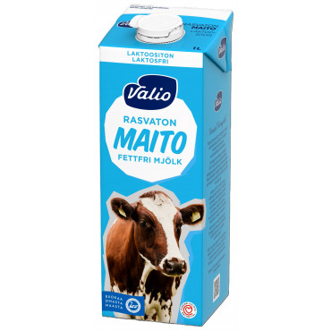 Valio rasvaton maito 1 L laktoositon UHT | E. Kylmälä Oy