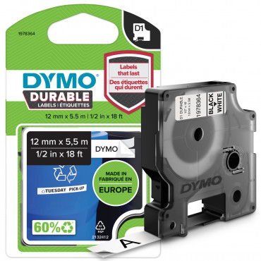 Dymo D1 Durable 12 mm x 5,5 M, musta / valkoisella Dymo D1 Durable 12 mm x 5,5 M, musta / valkoisella | E. Kylmälä Oy