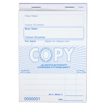Copy kuittilomake  A6 pysty numeroitu | E. Kylmälä Oy