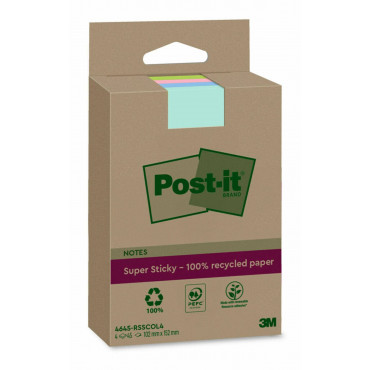 Post-it® Super Sticky ekoviestilappu 102 x 152 mm värilajitelma (4) | E. Kylmälä Oy