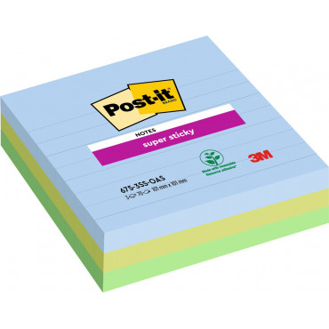 Post-it Super Sticky Oasis värilajitelma viivat 101 x 101 mm (3) | E. Kylmälä Oy