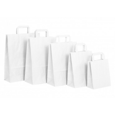 Paperikassi litteällä kahvalla valkoinen 22 + 10 x 28 cm (250) | E. Kylmälä Oy