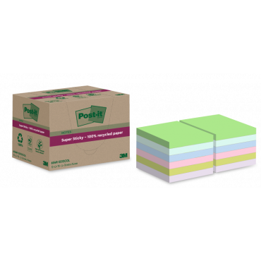 Post-it Super Sticky ekoviestilaput 76 x 76 mm värilajitelma (12) | E. Kylmälä Oy