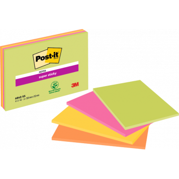 Post-it Super Sticky Meeting Notes neonvärit 203 x 152 mm (4) | E. Kylmälä Oy